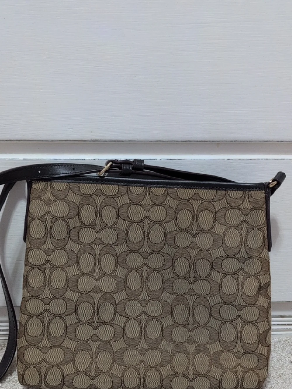 Coach Large Signature CC Outline Shoulder Crossbody File Bag Khaki/Mahogany - Picture 2 of 5